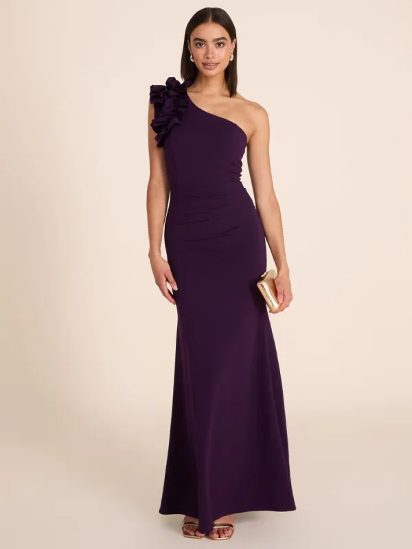 One-Shoulder Gown With Rosette Detail sold by Suzy Shier