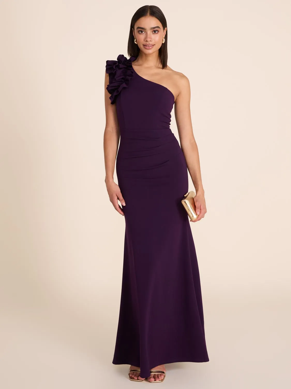One-Shoulder Gown With Rosette Detail sold by Suzy Shier