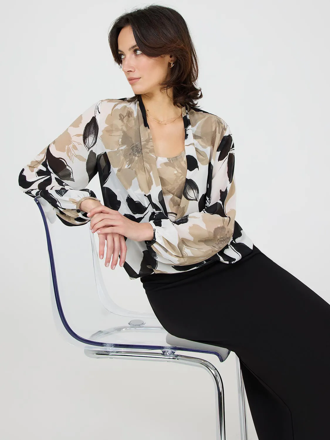 Floral Print Blouson Wrap Blouse sold by Suzy Shier product image thumbnail 3