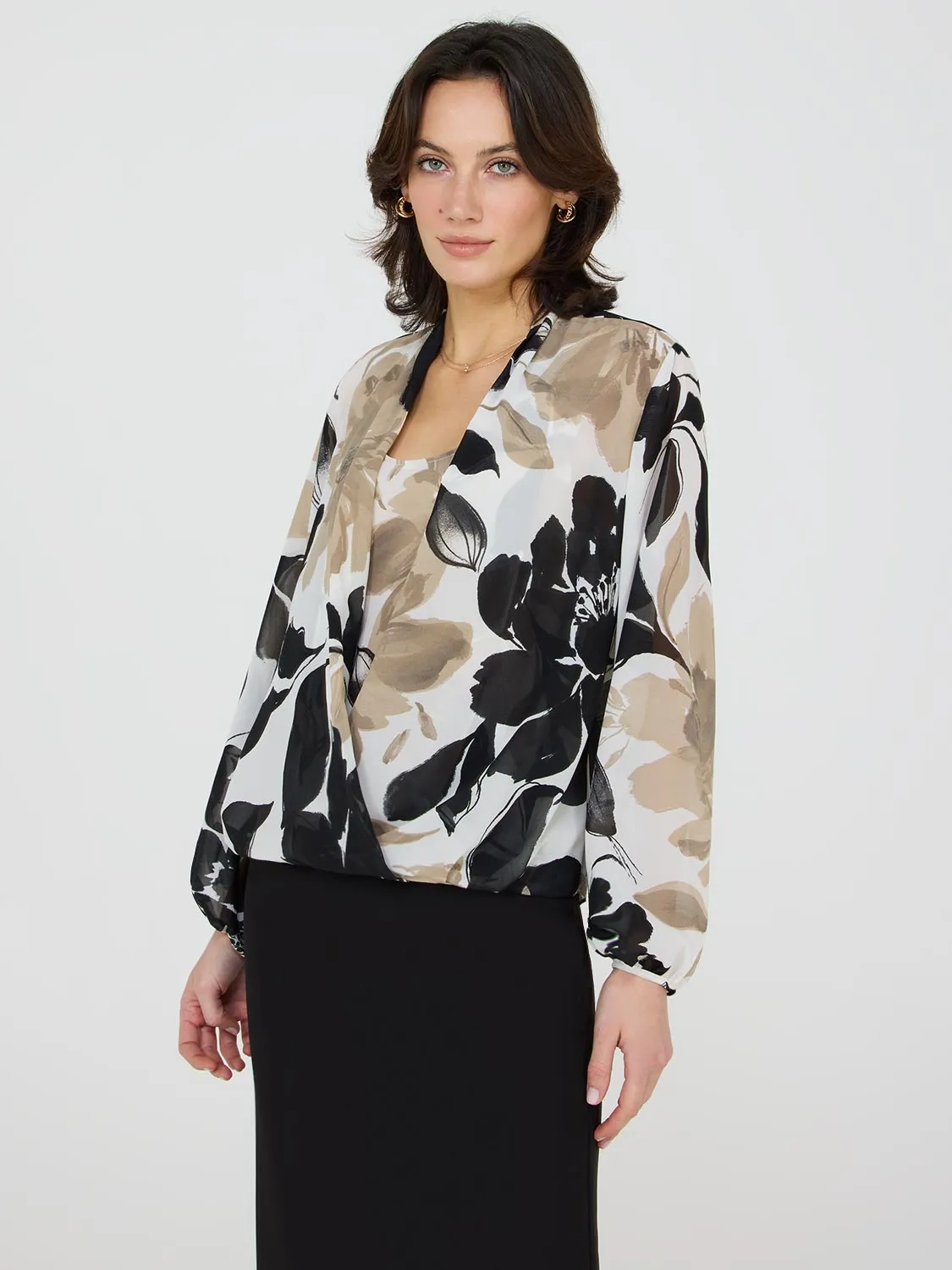 Floral Print Blouson Wrap Blouse sold by Suzy Shier