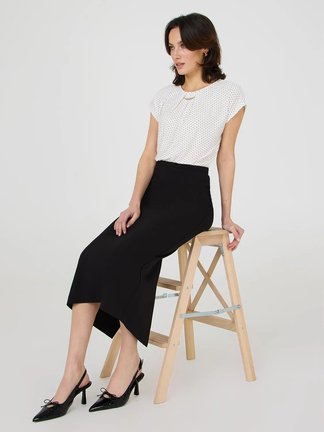 Dot Print Pleated Top With Bar Detail sold by Suzy Shier product image thumbnail 3