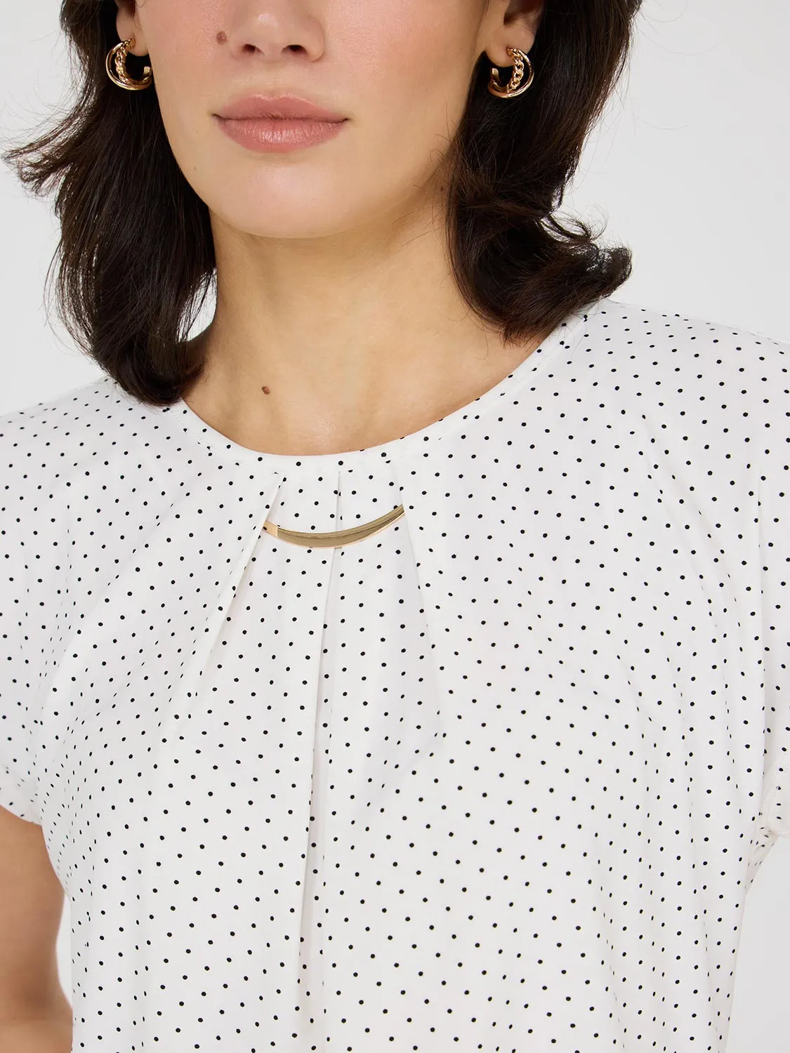 Dot Print Pleated Top With Bar Detail sold by Suzy Shier product image thumbnail 2