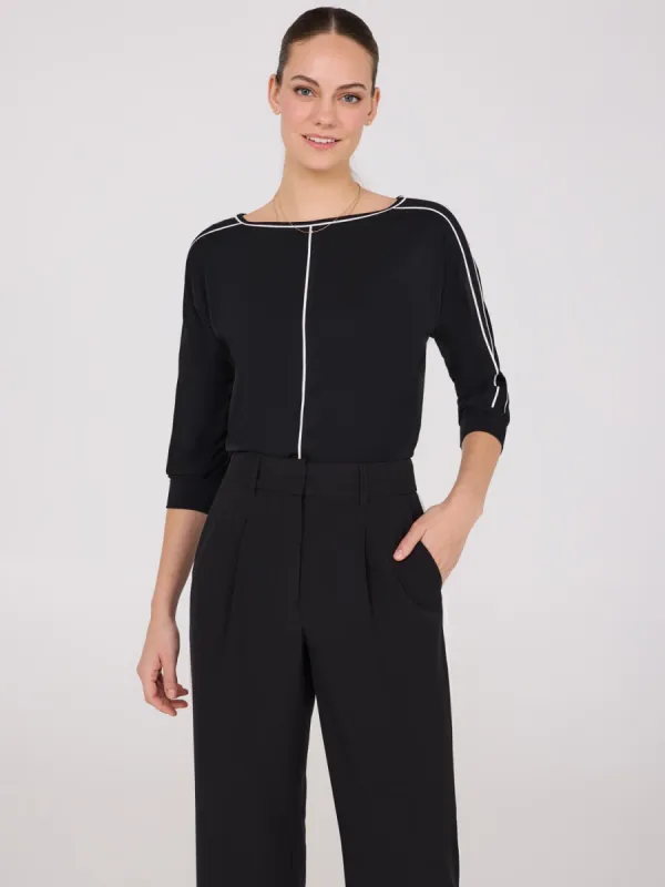 Contrast Piping Boat Neck Top sold by Suzy Shier