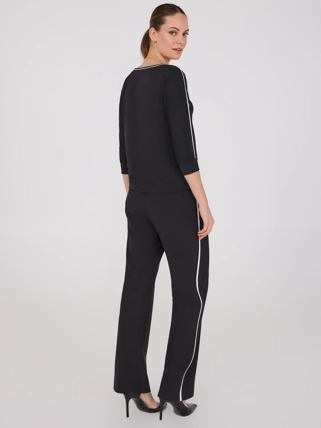 Contrast Piping Boat Neck Top sold by Suzy Shier product image thumbnail 4