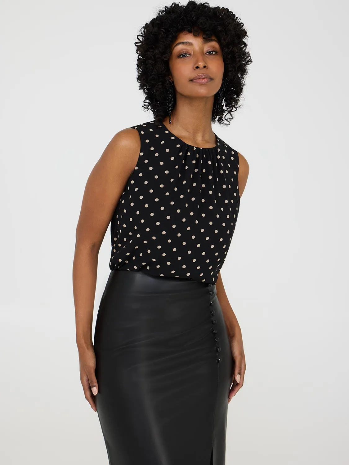 Dot Print Sleeveless Chiffon Top sold by Suzy Shier