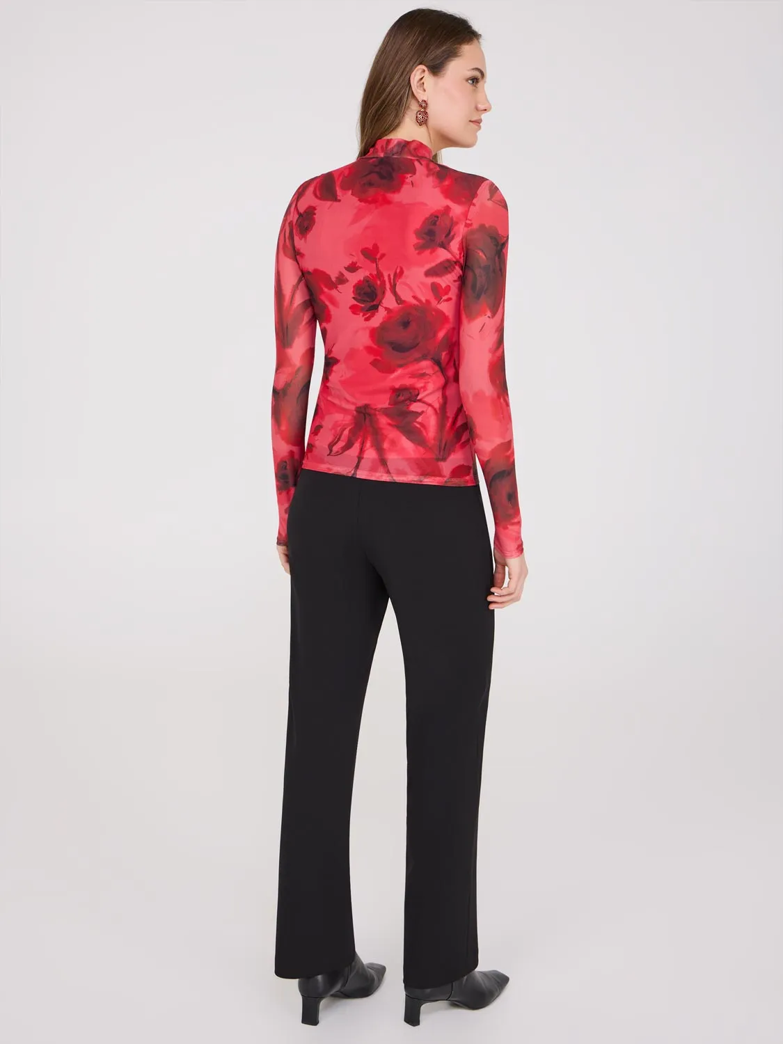 Floral Print Mock Neck Mesh Top sold by Suzy Shier product image thumbnail 4