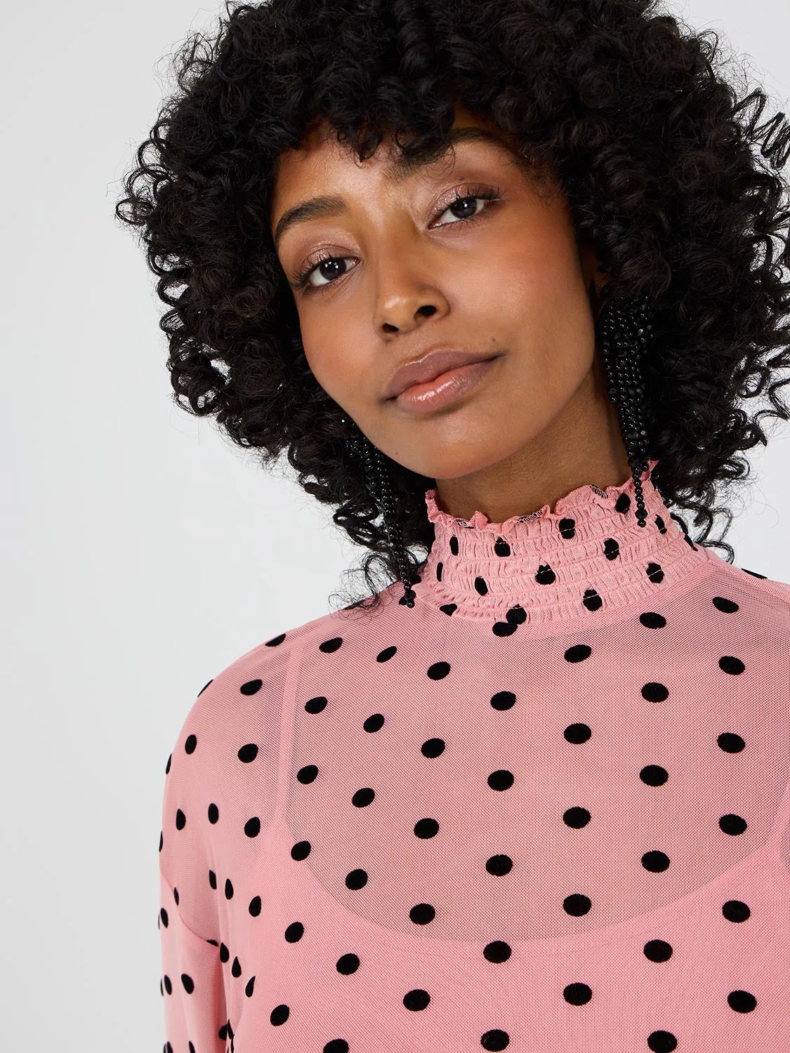 Smocked Mock Neck Mesh Top With Cami sold by Suzy Shier product image thumbnail 2