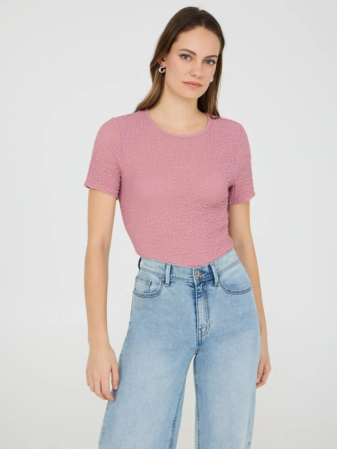 Textured Crew Neck T-Shirt sold by Suzy Shier