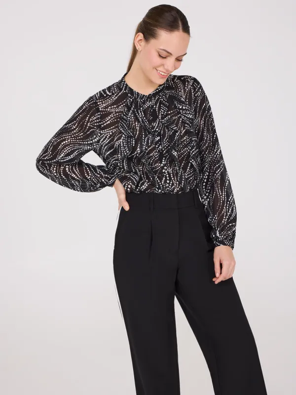 Printed Ruffle Button-Front Blouse sold by Suzy Shier