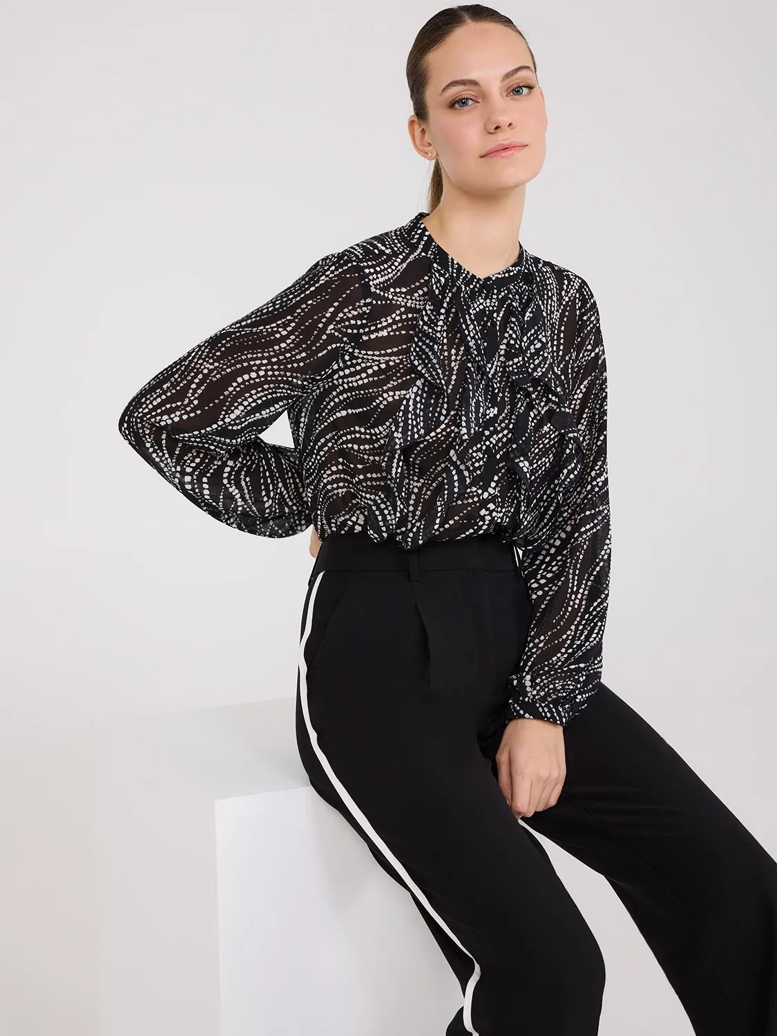 Printed Ruffle Button-Front Blouse sold by Suzy Shier product image thumbnail 3