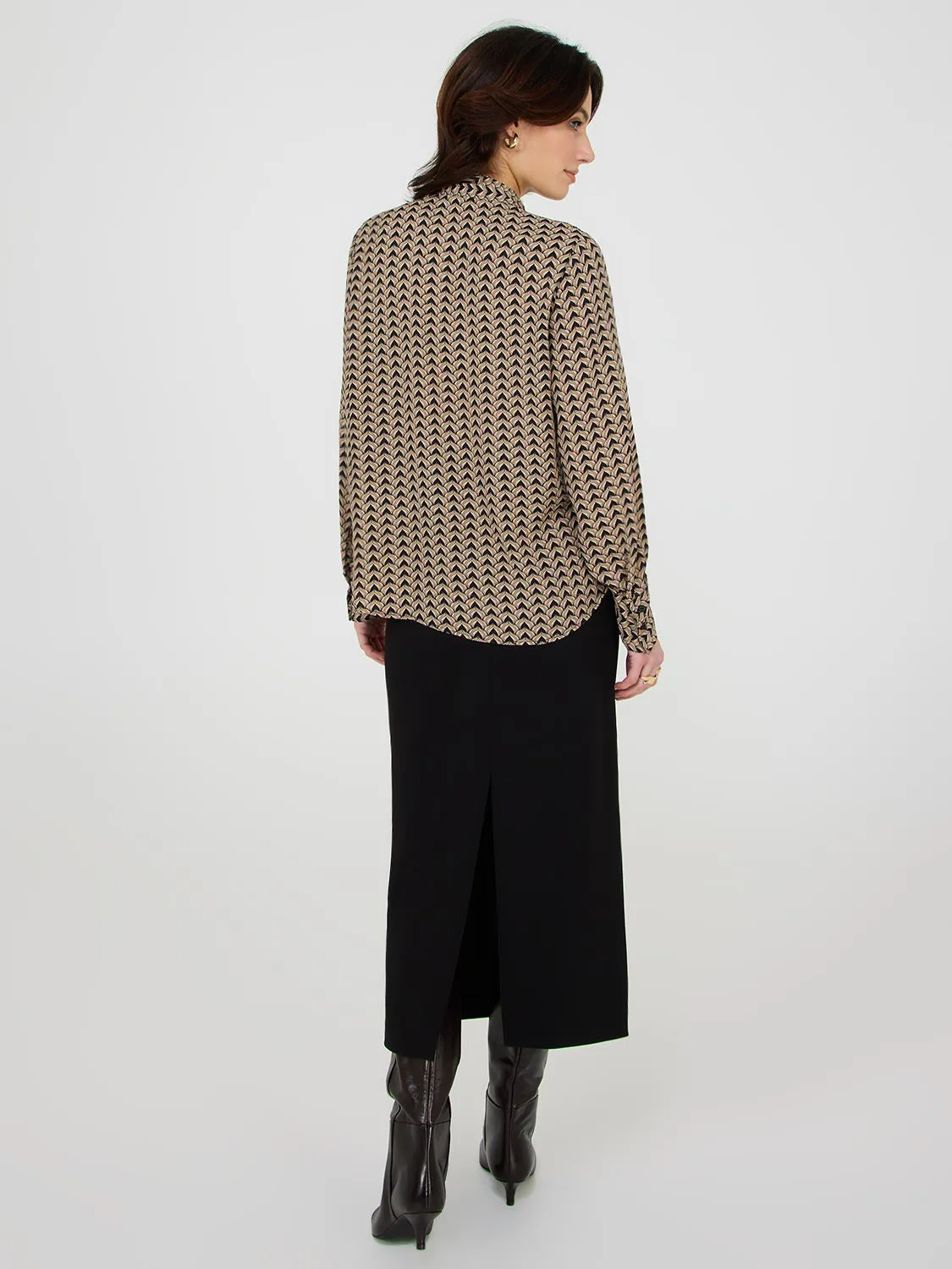 Geo Print Chiffon Tie Neck Blouse sold by Suzy Shier product image thumbnail 4