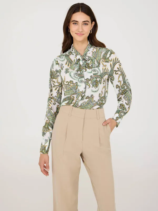 Paisley Print Chiffon Tie Neck Blouse sold by Suzy Shier