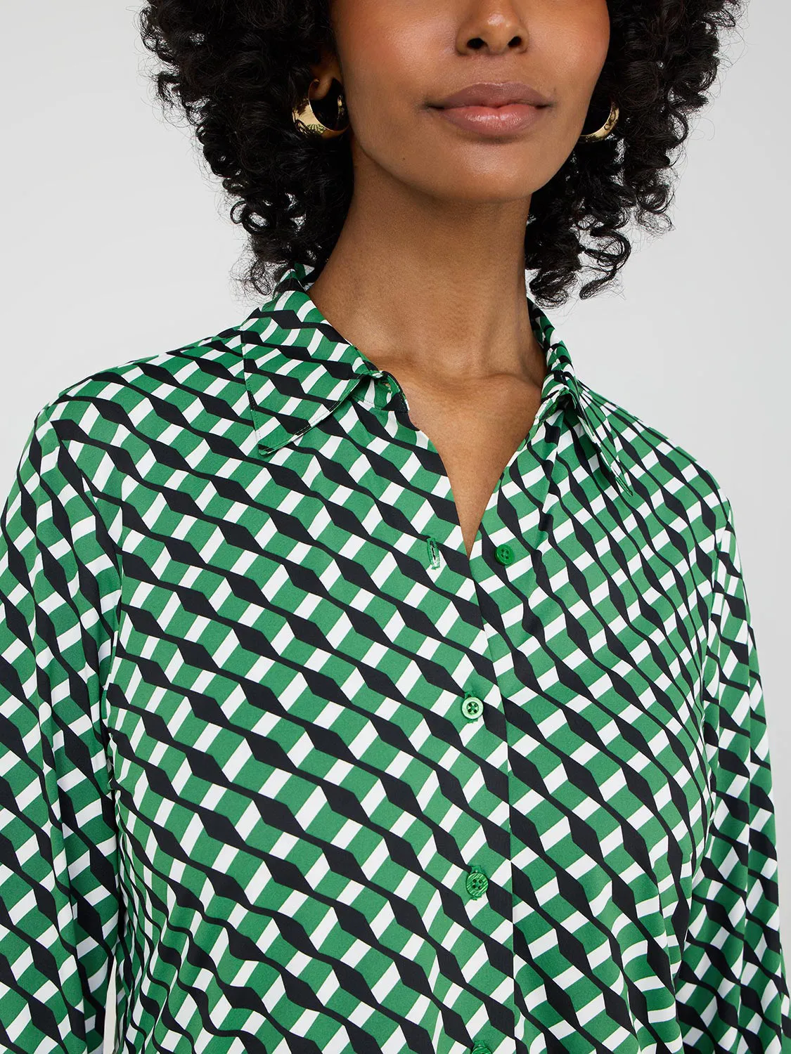 Geo Print Button-Front Classic Blouse sold by Suzy Shier product image thumbnail 2