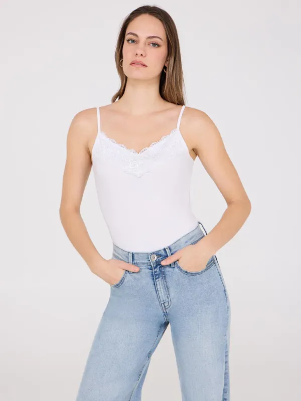 Lace Trim V-Neck Tank Top sold by Suzy Shier