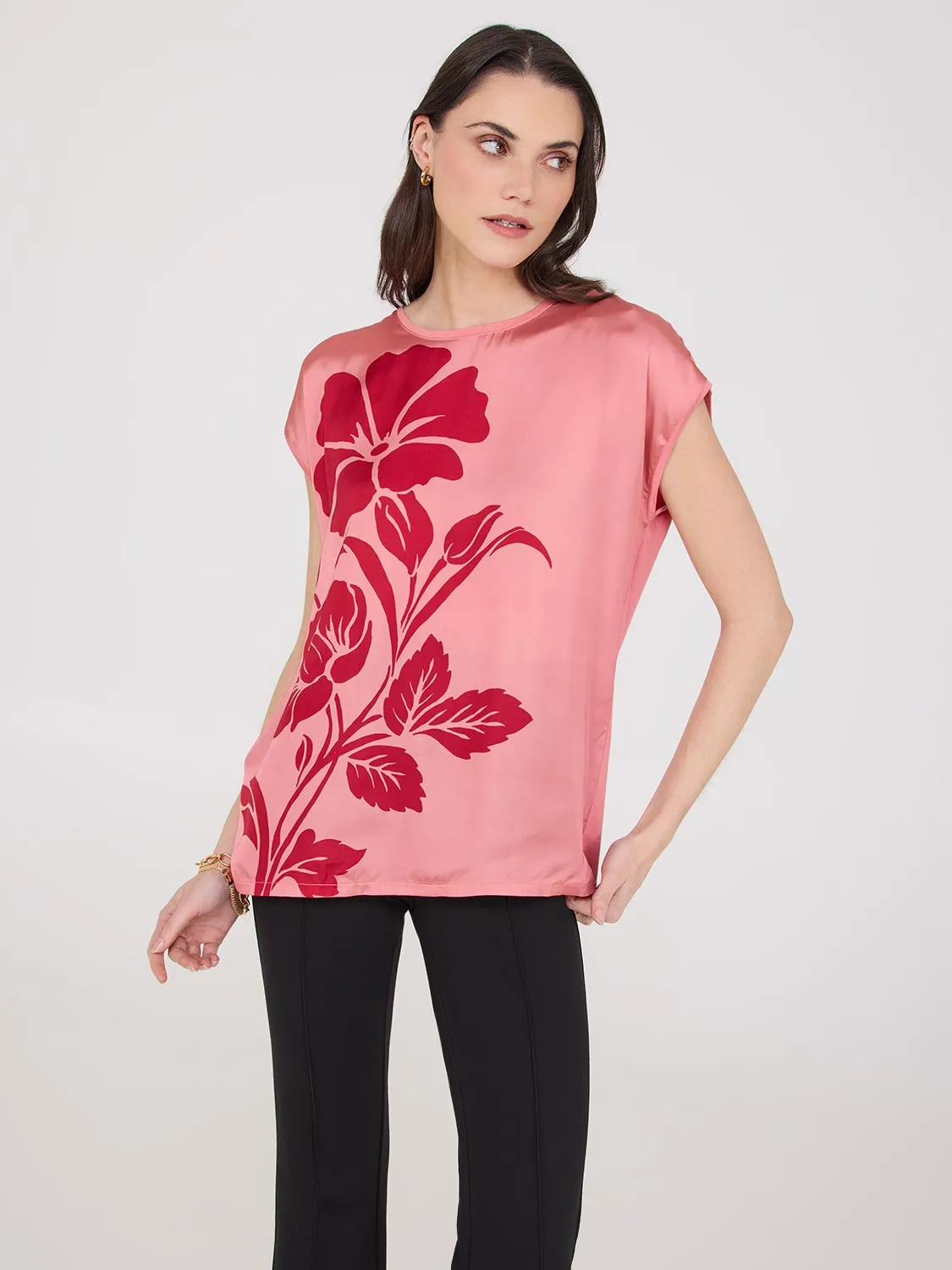 Floral Placement Dolman Sleeve Satin Top sold by Suzy Shier