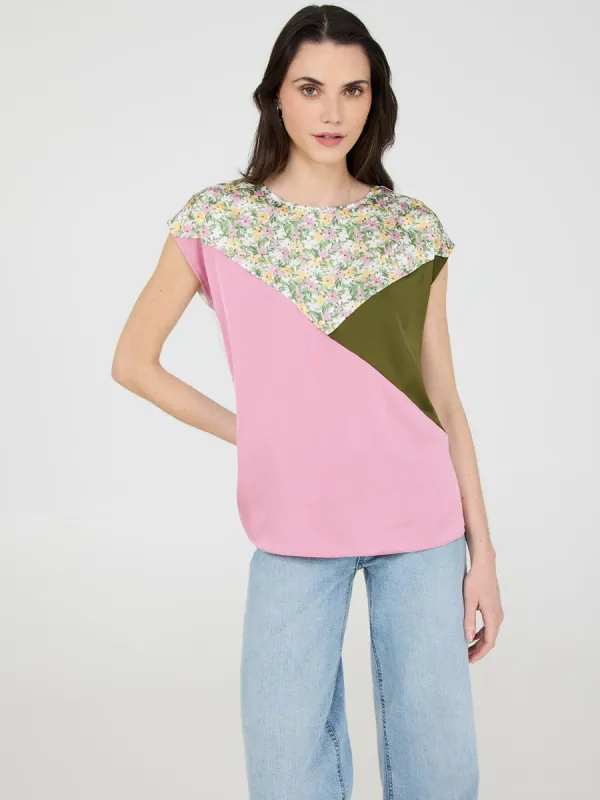 Colour Block Dolman Sleeve Satin Top made by Suzy Shier