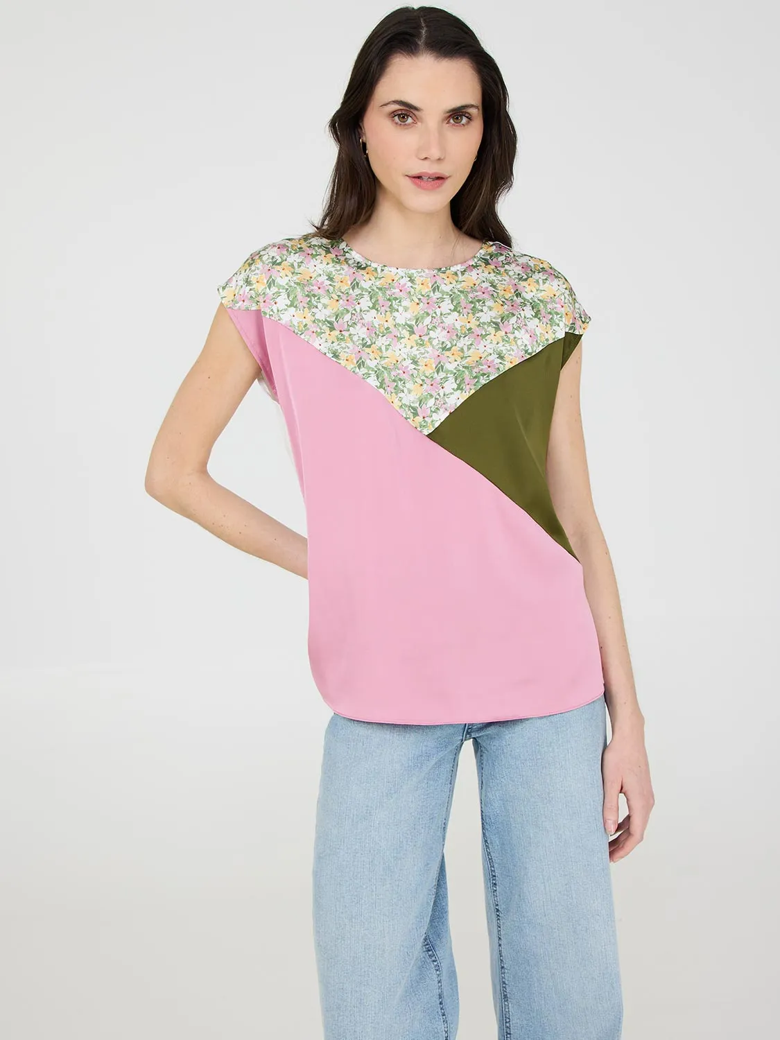 Colour Block Dolman Sleeve Satin Top sold by Suzy Shier