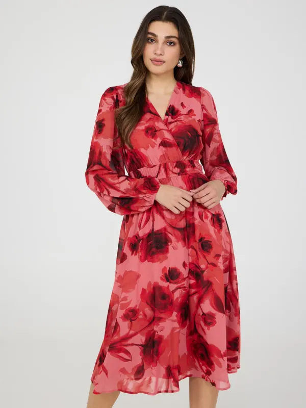 Printed Chiffon Cross-Front Midi Dress sold by Suzy Shier