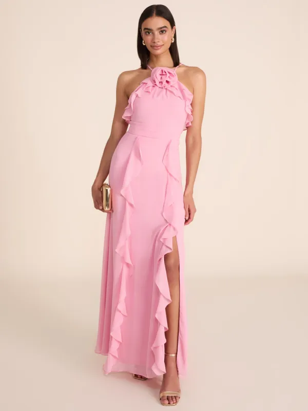 Halter Neck Gown With Cascading Ruffles sold by Suzy Shier