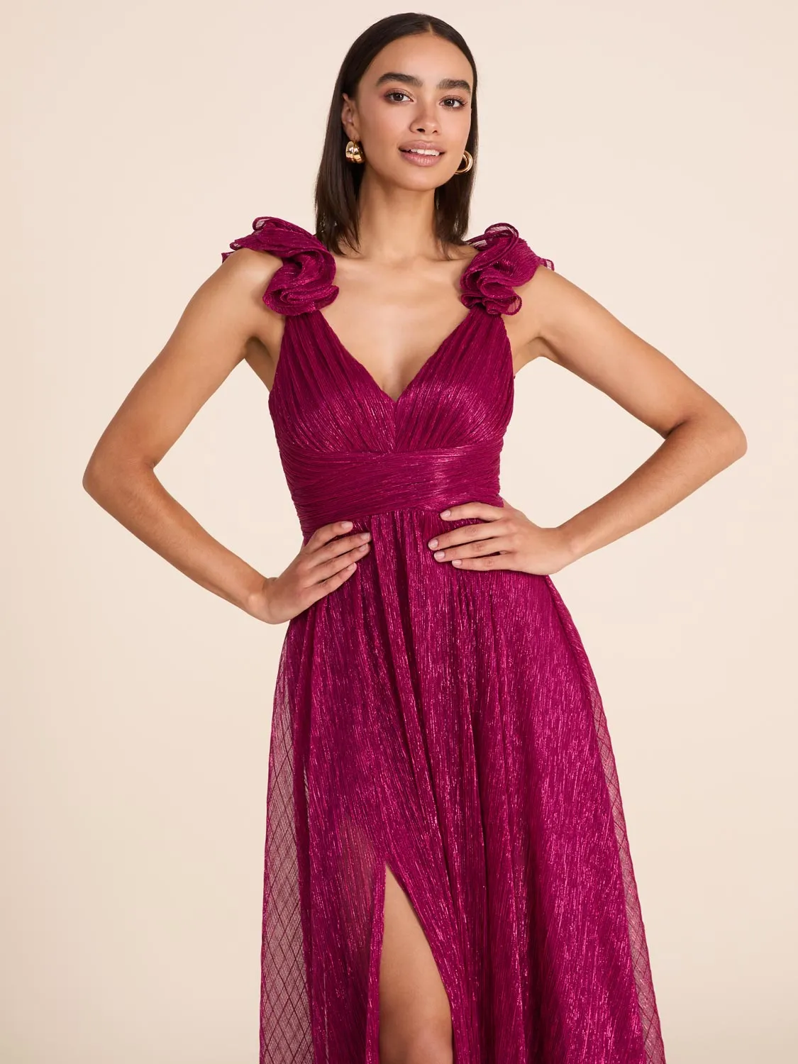 Metallic Crinkle Knit Gown With Rosettes sold by Suzy Shier product image thumbnail 3