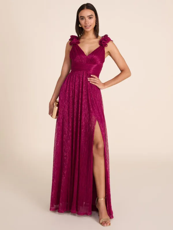 Metallic Crinkle Knit Gown With Rosettes sold by Suzy Shier