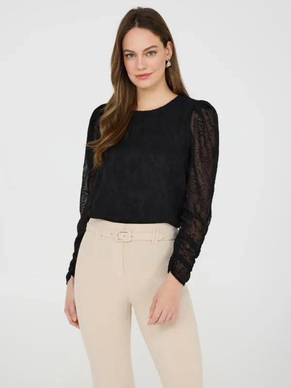 Puff Sleeve Textured Popover Blouse sold by Suzy Shier