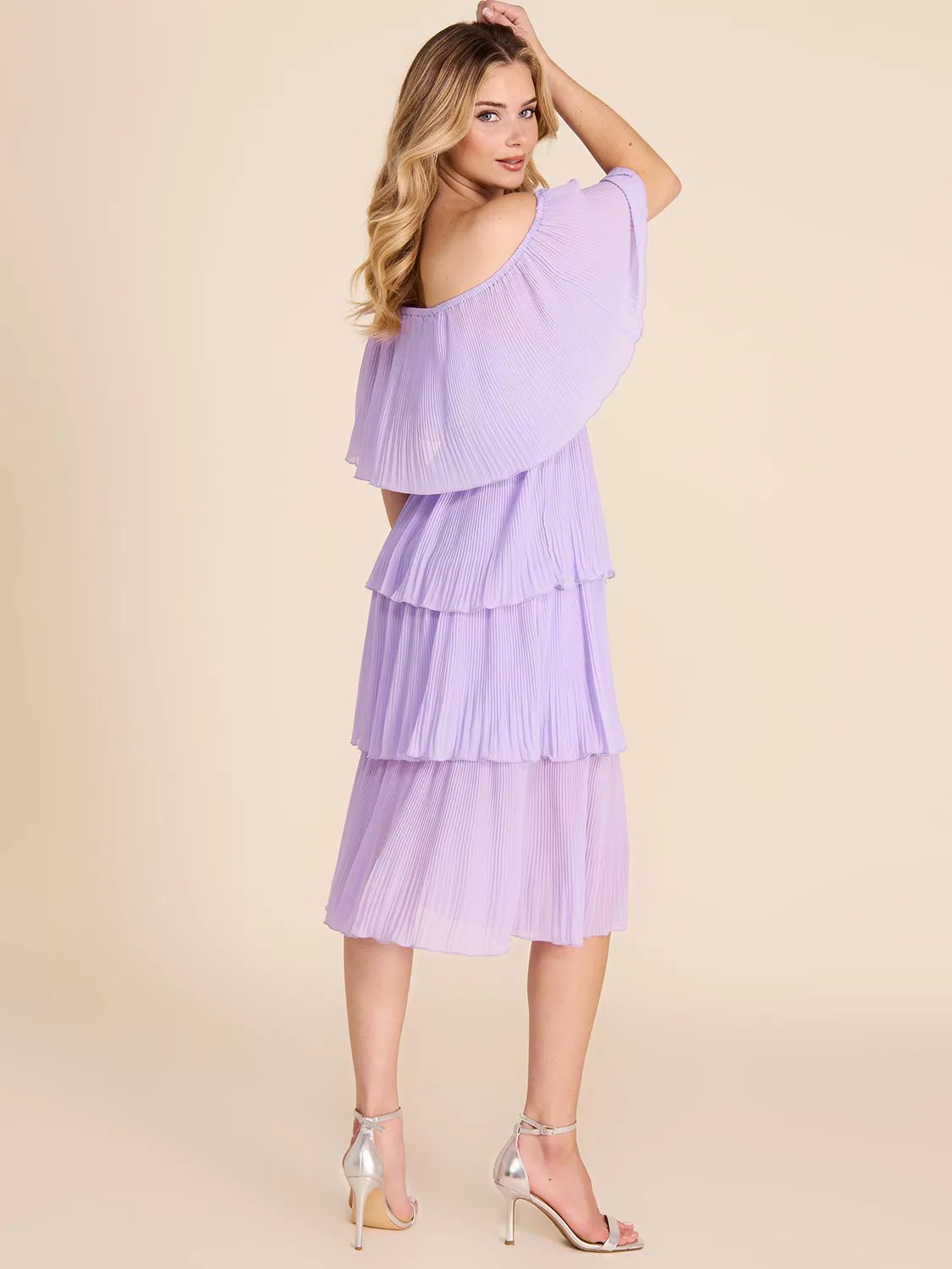 Off-The-Shoulder Tiered Pleated Dress sold by Suzy Shier product image thumbnail 2