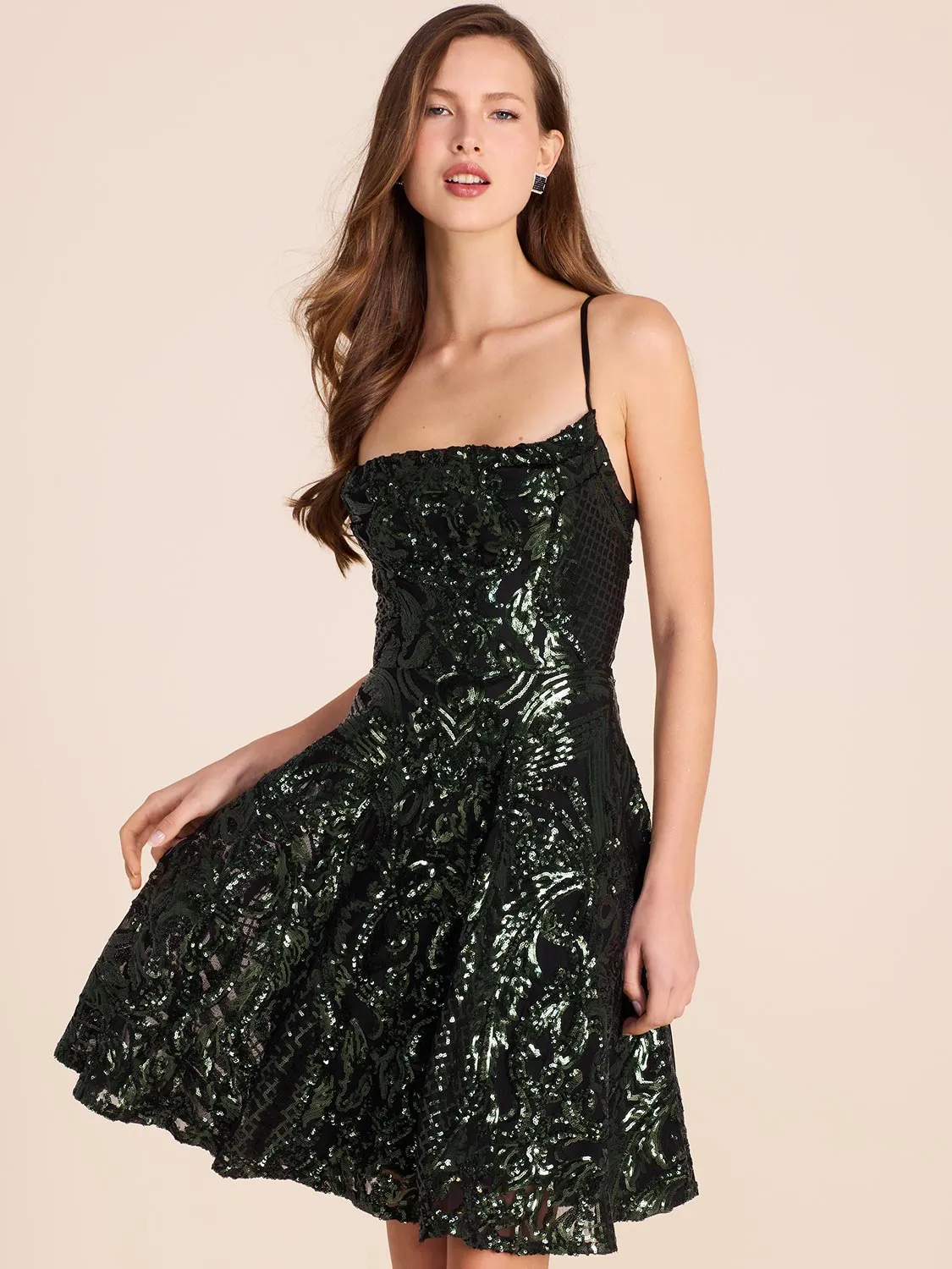 Cowl Neck Fit & Flare Sequin Dress sold by Suzy Shier product image thumbnail 3