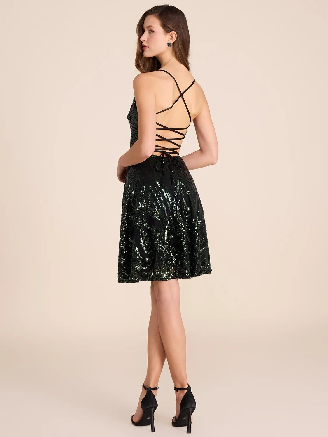 Cowl Neck Fit & Flare Sequin Dress sold by Suzy Shier product image thumbnail 2