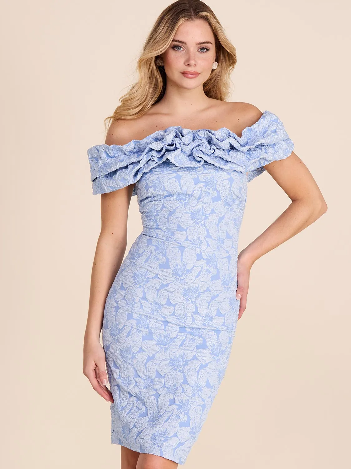 Floral Jacquard Off-The-Shoulder Sheath Dress sold by Suzy Shier product image thumbnail 3