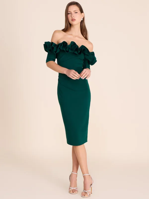 Rosette Off-The-Shoulder Sheath Dress sold by Suzy Shier