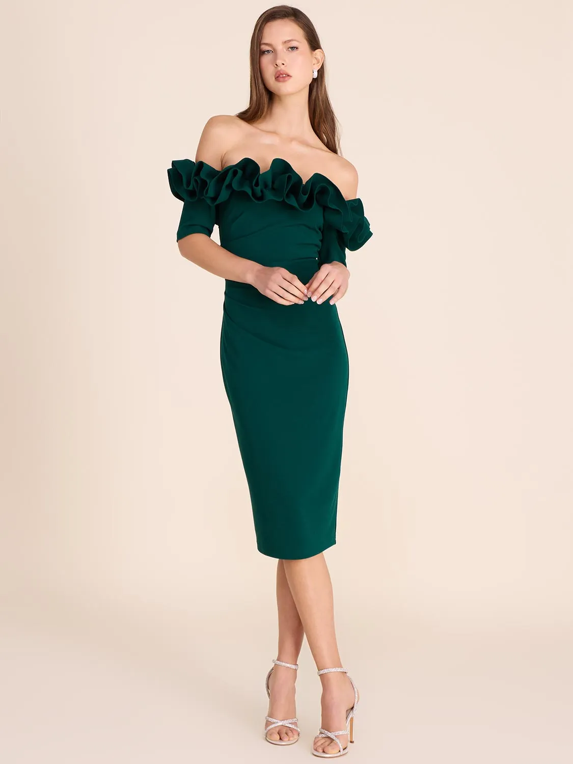 Rosette Off-The-Shoulder Sheath Dress sold by Suzy Shier