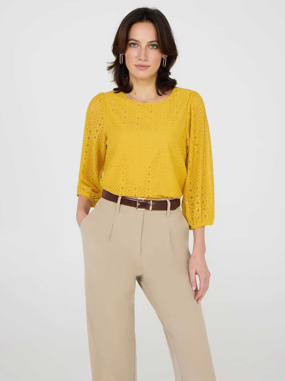 3/4 Balloon Sleeve Lace Top sold by Suzy Shier