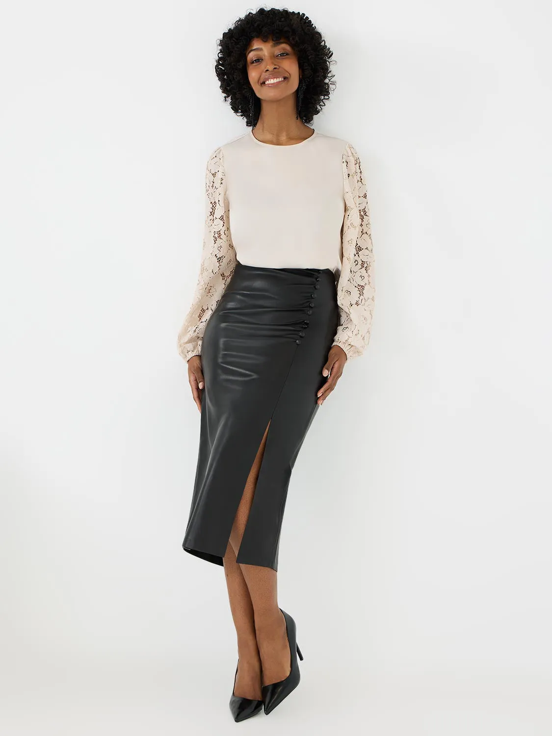 Lace Sleeve Satin Popover Blouse sold by Suzy Shier product image thumbnail 3