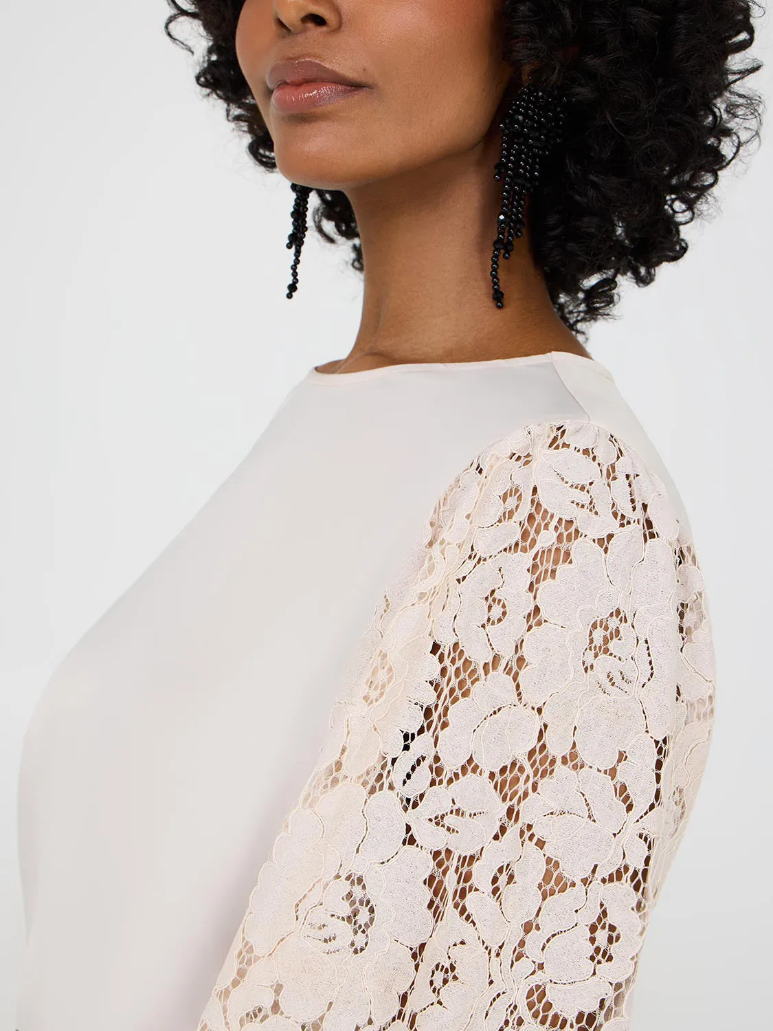 Lace Sleeve Satin Popover Blouse sold by Suzy Shier product image thumbnail 2