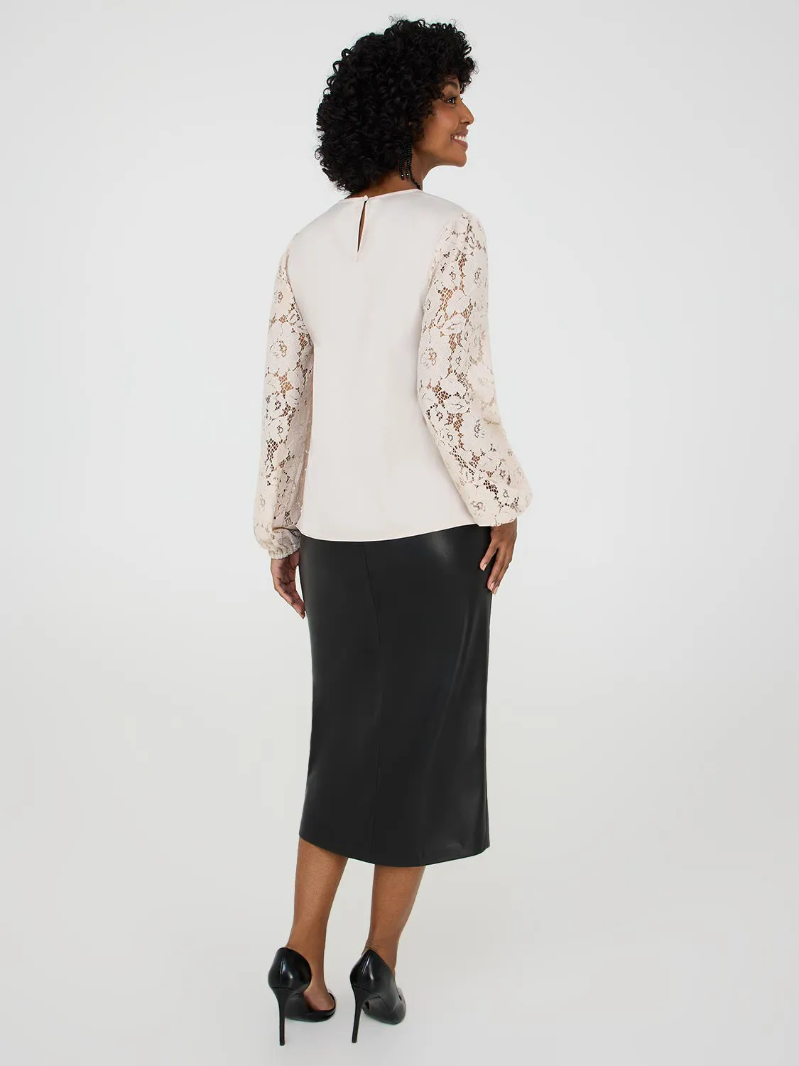 Lace Sleeve Satin Popover Blouse sold by Suzy Shier product image thumbnail 4