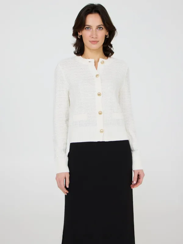 Tweed Button-Front Cardigan sold by Suzy Shier