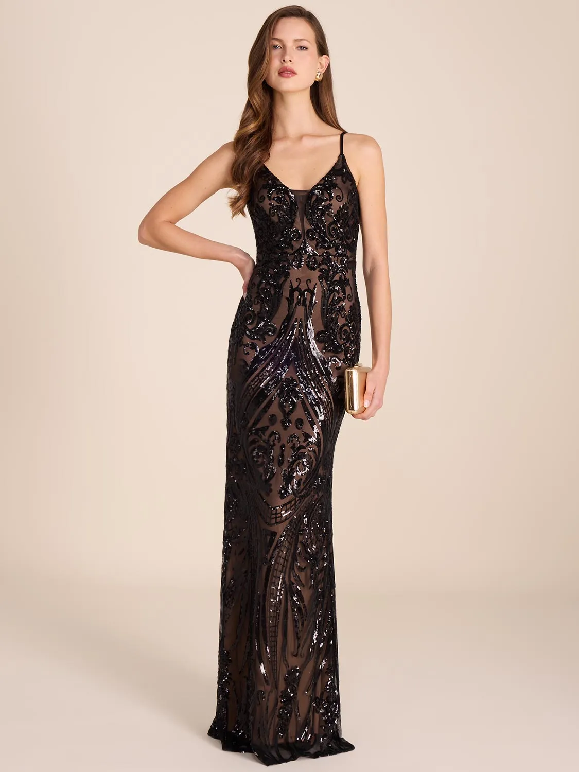 Sequin Mesh Column Gown sold by Suzy Shier