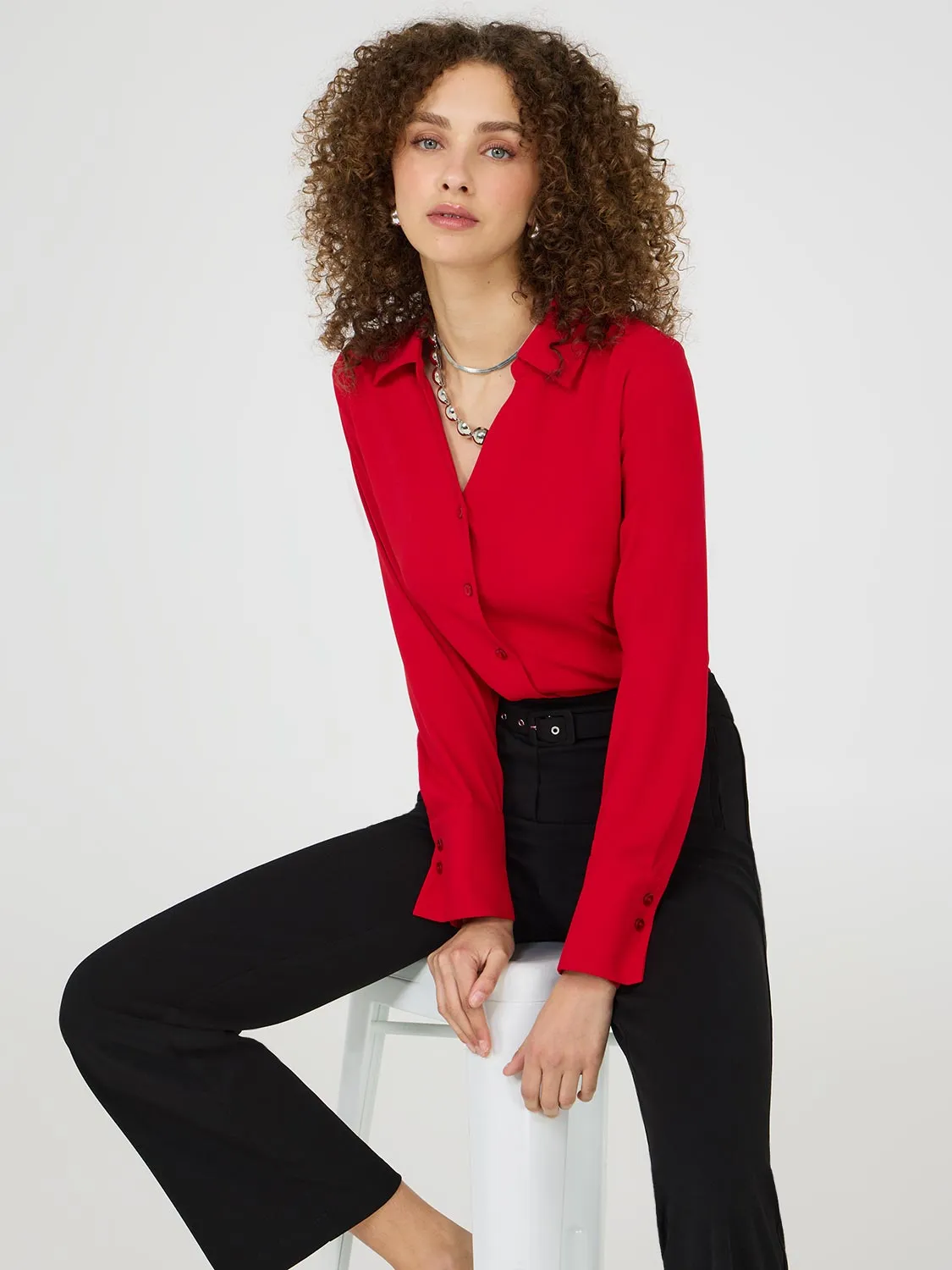 V-Neck Button-Front Blouse sold by Suzy Shier product image thumbnail 3