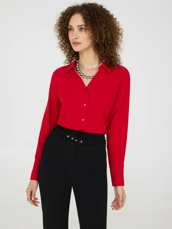 V-Neck Button-Front Blouse sold by Suzy Shier