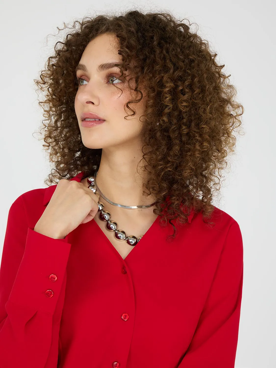 V-Neck Button-Front Blouse sold by Suzy Shier product image thumbnail 2