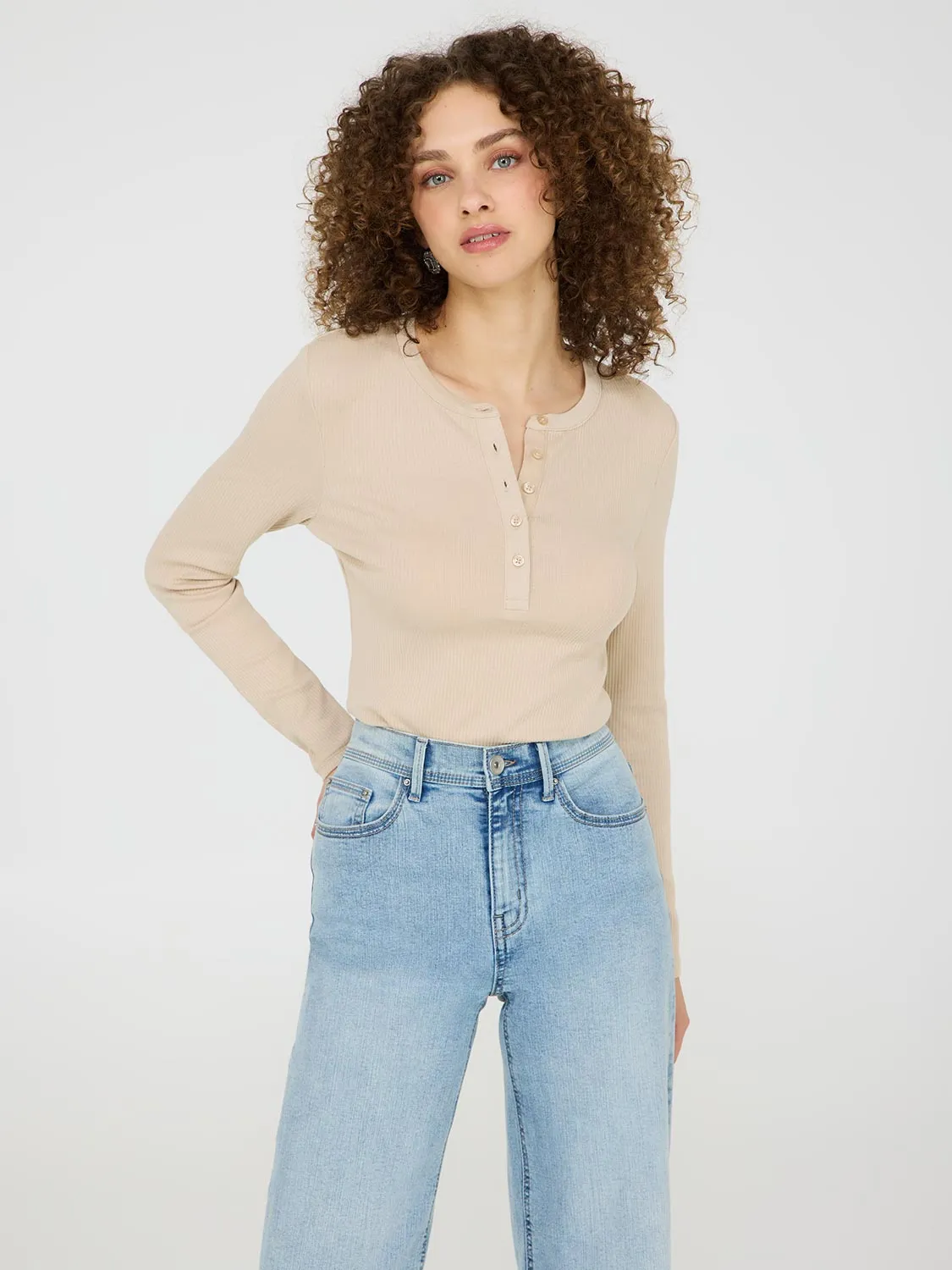 Ribbed Henley Top sold by Suzy Shier product image thumbnail 2