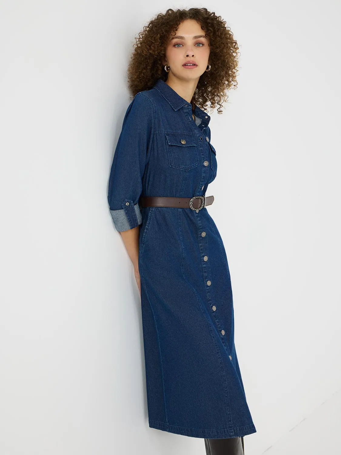 Cotton Denim Midi Shirt Dress sold by Suzy Shier product image thumbnail 3