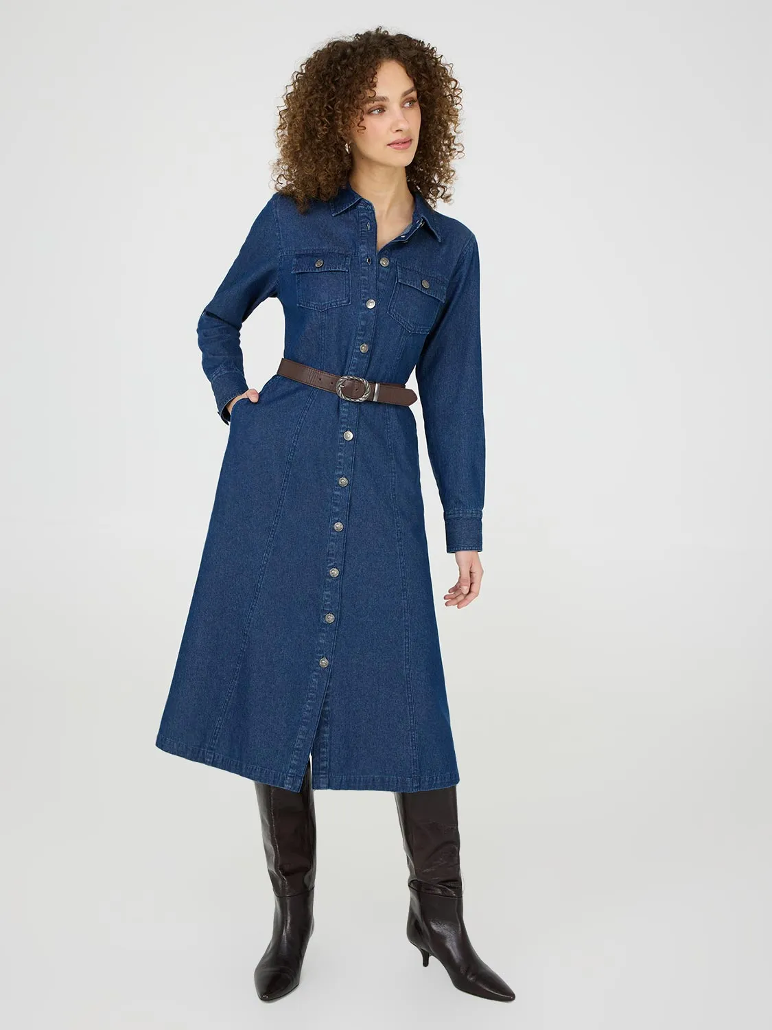 Cotton Denim Midi Shirt Dress sold by Suzy Shier
