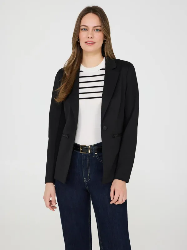 1-Button Blazer With Zipper Pockets sold by Suzy Shier