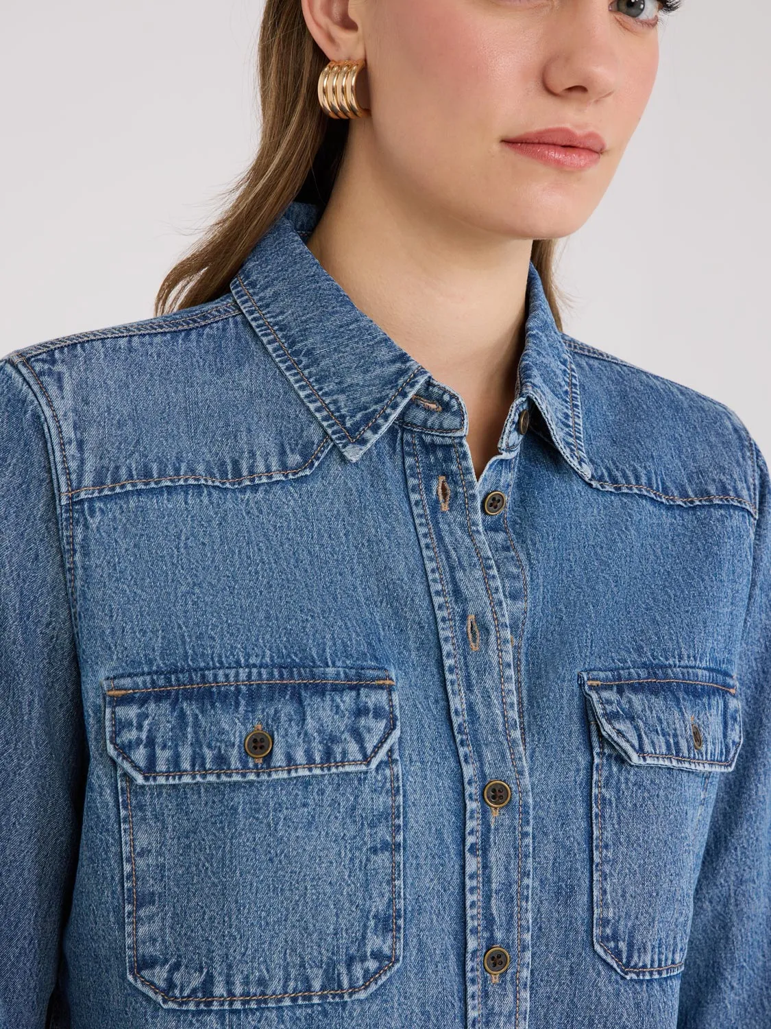 Cotton Denim Button-Front Shirt sold by Suzy Shier product image thumbnail 2