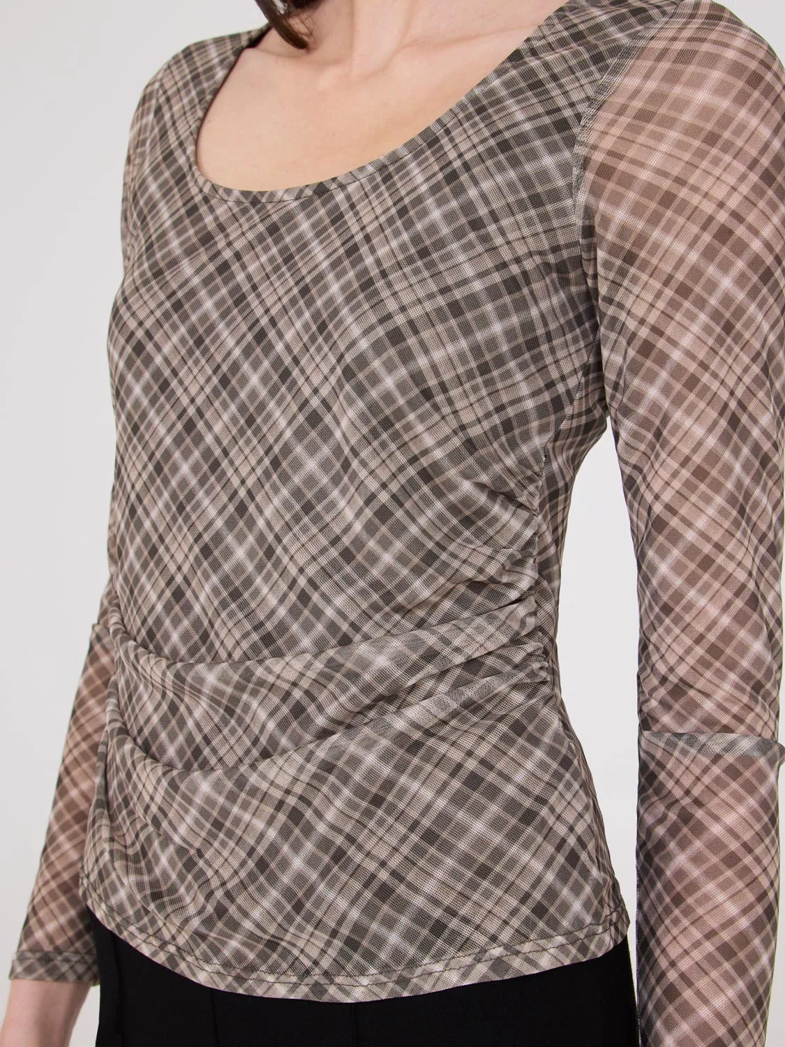 Plaid Scoop Neck Mesh Top sold by Suzy Shier product image thumbnail 2