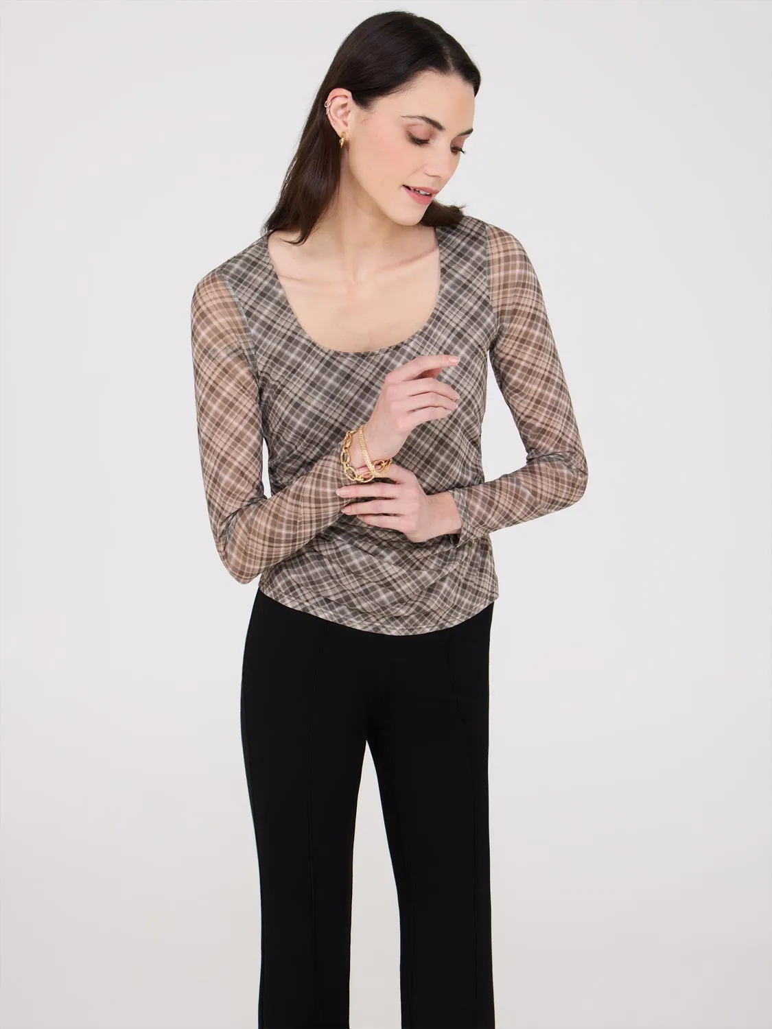 Plaid Scoop Neck Mesh Top sold by Suzy Shier product image thumbnail 3