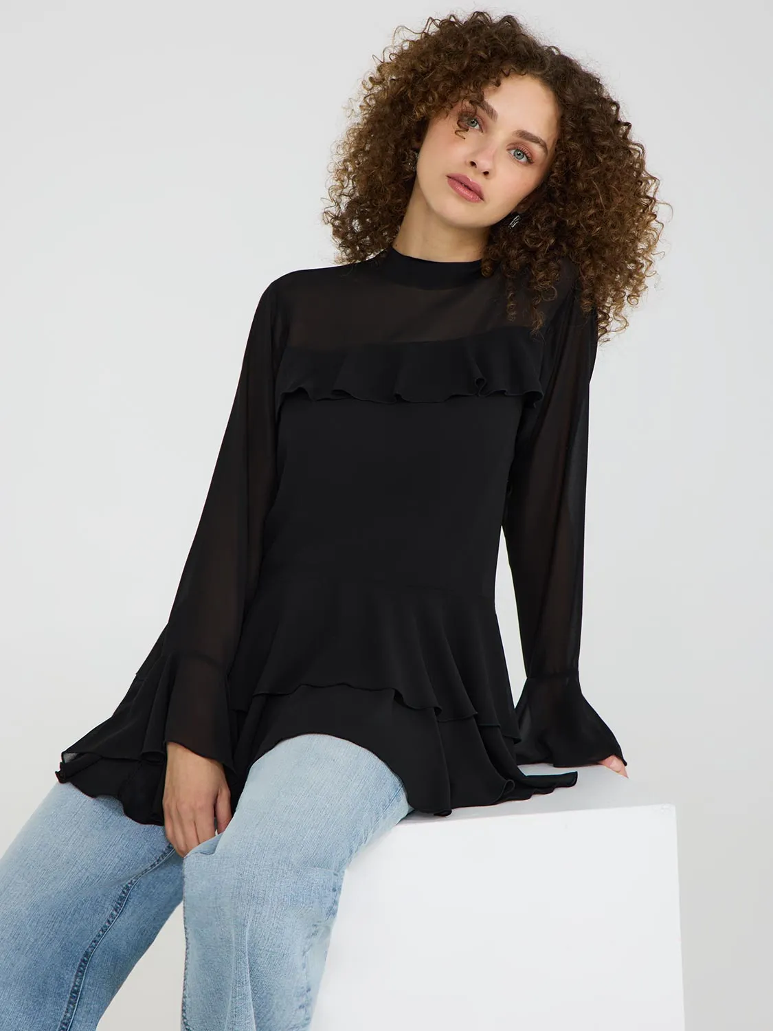 Long Sleeve Ruffle Chiffon Top sold by Suzy Shier product image thumbnail 3