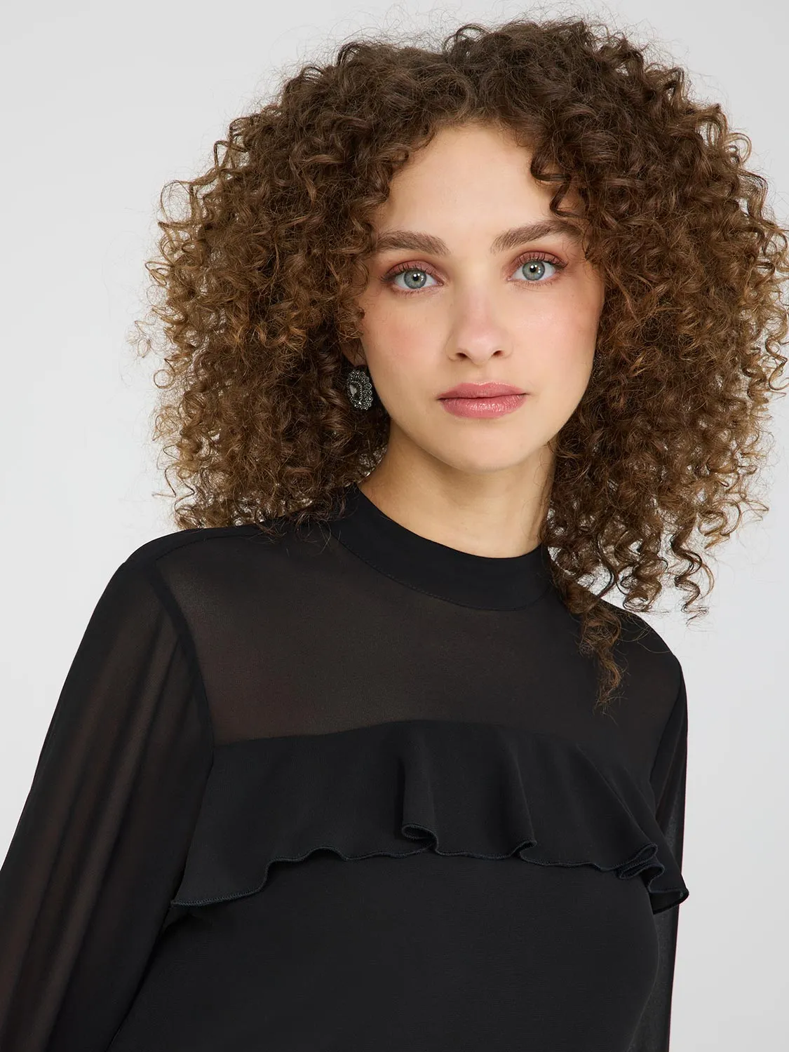 Long Sleeve Ruffle Chiffon Top sold by Suzy Shier product image thumbnail 2